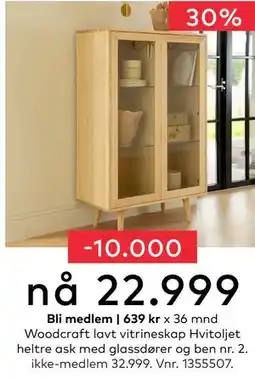 Skeidar Woodcraft lavt vitrineskap, NOK 32999, Medlemspris tilbud
