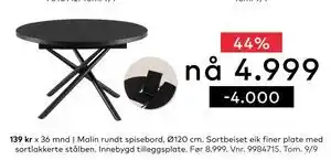 Skeidar Malin rundt spisebord, NOK 4999 tilbud