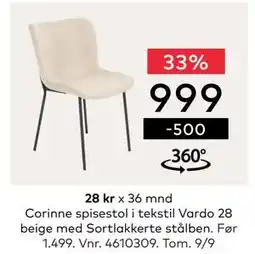 Skeidar Corinne spisestol, NOK 999 tilbud