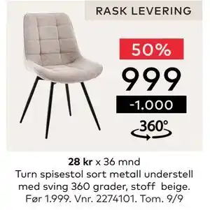 Skeidar Turn spisestol, NOK 999 tilbud