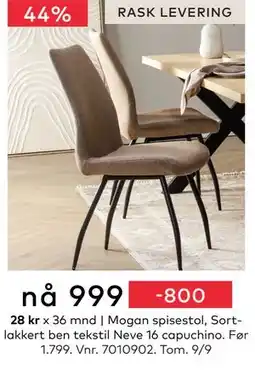 Skeidar Mogan spisestol, NOK 999 tilbud
