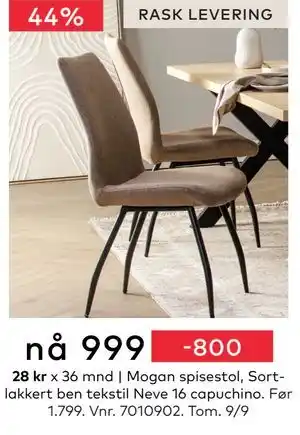 Skeidar Mogan spisestol, NOK 999 tilbud