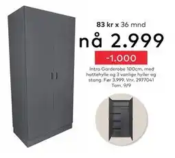 Skeidar Intro Garderobe 100cm, NOK 2999 tilbud