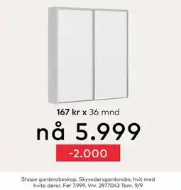 Skeidar Shape garderobeskap, NOK 5999 tilbud