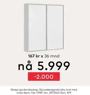 Skeidar Shape garderobeskap, NOK 5999 tilbud