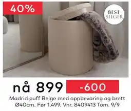 Skeidar Madrid puff, NOK 899 tilbud