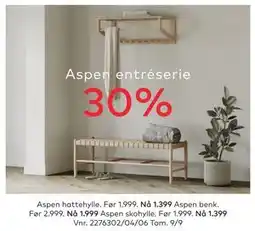 Skeidar Aspen hattehylle, NOK 1399 tilbud