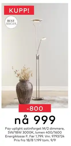 Skeidar Fay uplight satinfarget, NOK 999 tilbud