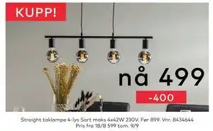 Skeidar Straight taklampe, NOK 499 tilbud