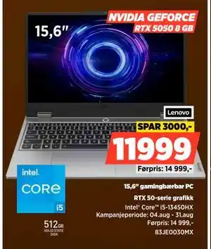 POWER 15,6 gamingbærbar PC, NOK 11999 tilbud