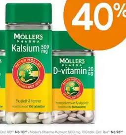 Vitusapotek Möller's Pharma Kalsium 500 mg, NOK 98.5 tilbud