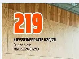 Coop Obs KRYSSFINERPLATE K20/70 Pris pr plate Mål: 15X2410X290 tilbud