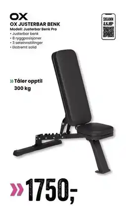 Sport Outlet OX JUSTERBAR BENK, NOK 1750 tilbud