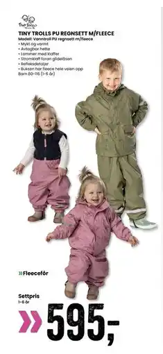 Sport Outlet TINY TROLLS PU REGNSETT M/FLEECE, NOK 595 tilbud