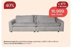 Møbelringen Boheme 3-seter XL, NOK 16999 tilbud