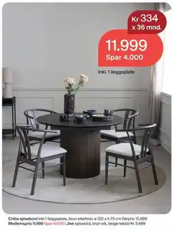 Møbelringen Chiba spisebord. inkl 1 ileggsplate, brun eikefiner, Medlemspris tilbud