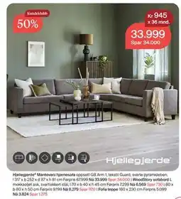 Møbelringen Hjellegjerde Mantovani hjørnesofa, Medlemspris tilbud