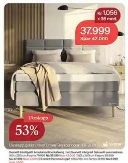 Møbelringen Svane Intelligel Amelia kontinentalseng med Svane integrert Deluxe overmadrass, NOK 37999 tilbud
