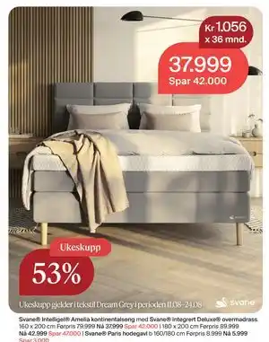 Møbelringen Svane Intelligel Amelia kontinentalseng med Svane integrert Deluxe overmadrass, NOK 37999 tilbud