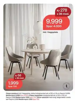 Møbelringen Filippa spisebord, Medlemspris tilbud