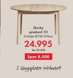 Fagmøbler Skovby spisebord 113, NOK 24995 tilbud