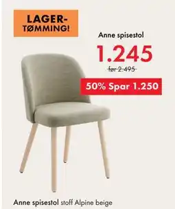 Fagmøbler Anne spisestol, NOK 1245 tilbud