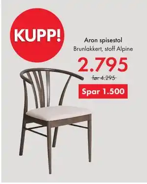 Fagmøbler Aron spisestol, NOK 2795 tilbud