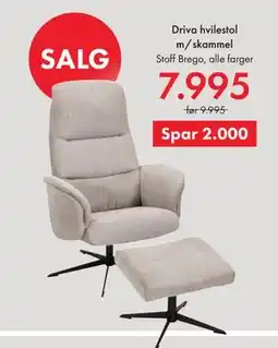 Fagmøbler Driva hvilestol m/skammel, NOK 7995 tilbud