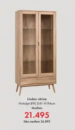 Fagmøbler Linden vitrine, NOK 26895, Medlemspris tilbud