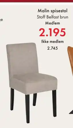 Fagmøbler Malin spisestol, NOK 2745, Medlemspris tilbud