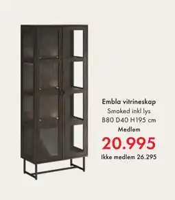 Fagmøbler Embla vitrineskap, NOK 26295, Medlemspris tilbud