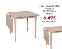 Fagmøbler Linden spisebord m/klaff, NOK 8195, Medlemspris tilbud