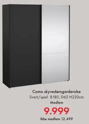 Fagmøbler Como skyvedørsgarderobe, NOK 12499, Medlemspris tilbud