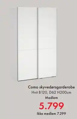 Fagmøbler Como skyvedørsgarderobe, NOK 7299, Medlemspris tilbud