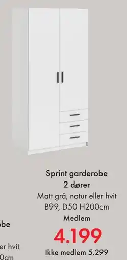 Fagmøbler Sprint garderobe 2 dører, NOK 5299, Medlemspris tilbud