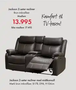 Fagmøbler Jackson 2-seter recliner med midtkonsoll, NOK 17495, Medlemspris tilbud