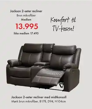 Fagmøbler Jackson 2-seter recliner med midtkonsoll, NOK 17495, Medlemspris tilbud