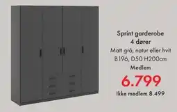 Fagmøbler Sprint garderobe 4 dører, NOK 8499, Medlemspris tilbud
