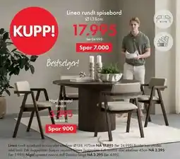Fagmøbler Linea rundt spisebord, NOK 17995 tilbud