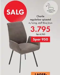 Fagmøbler Charlie regulerbar spisestol, NOK 3795 tilbud