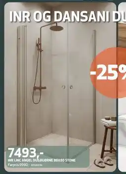 Flisekompaniet INR LINC ANGEL DUSJHJØRNE 80X80 STONE, NOK 7493 tilbud