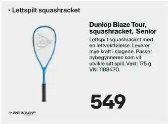XXL Sport Dunlop Blaze Tour, squashracket, Senior tilbud