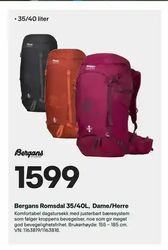 XXL Sport Bergans Romsdal 35/40L, Dame/Herre tilbud