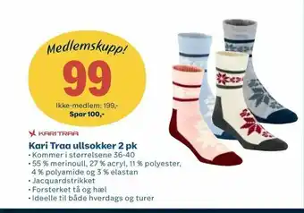 Coop Obs Kari Traa ullsokker 2 pk tilbud