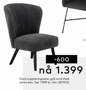 Skeidar Cord suppleringsstol, grå cord med sorte ben tilbud