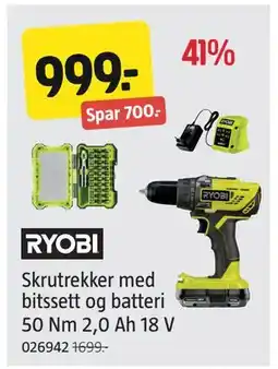 Jula Skrutrekker med bitssett og batteri 50 Nm 2,0 Ah 18 V, NOK 999 tilbud