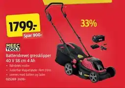 Jula Batteridrevet gressklipper 40 V 38 cm 4 Ah, NOK 1799 tilbud