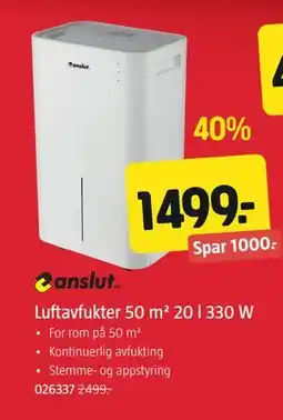 Jula Luftavfukter 50 m² 20 l 330 W, NOK 1499 tilbud