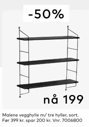 Skeidar Malene vegghylle m/ tre hyller, sort tilbud
