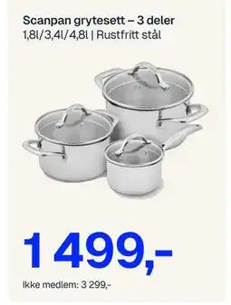 Jernia Scanpan grytesett - 3 deler, NOK 3299, Medlemspris tilbud
